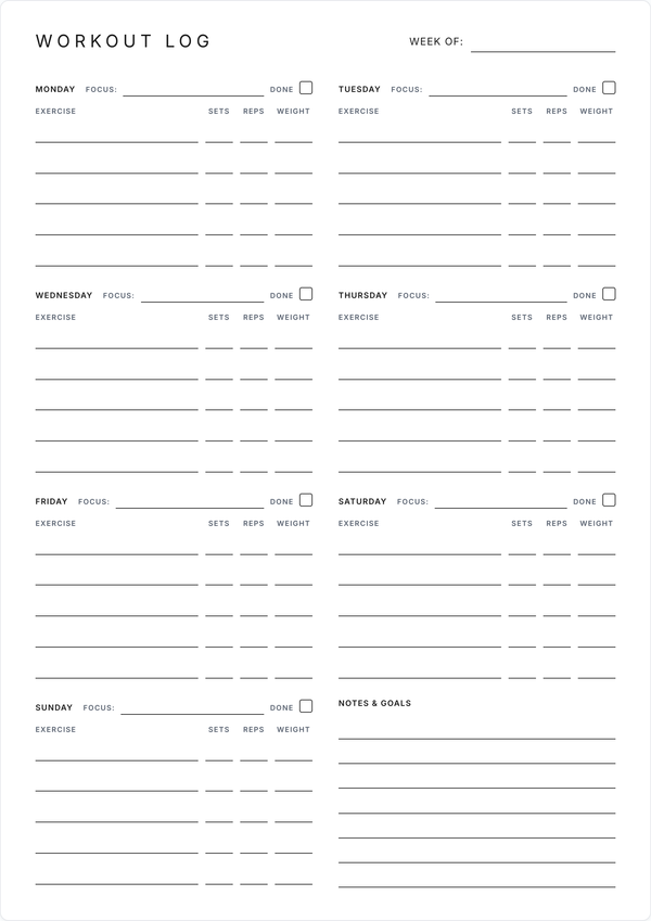 Workout Log Preview